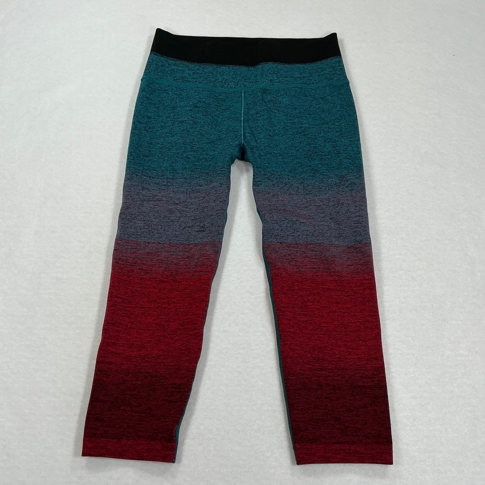 Athleta Relay Capri Ombre Teal Burgundy Space Dye Leggings S 566808-00